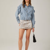 Armelle Çiçek Aplikeli Denim Gömlek