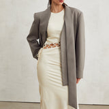 Béatrice Gri Yakasız V Yaka Blazer Ceket