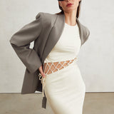 Béatrice Gri Yakasız V Yaka Blazer Ceket