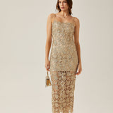 Béatrice Çiçek İşlemeli Kolsuz Midi Elbise