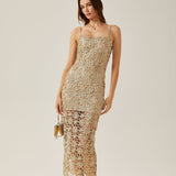 Béatrice Çiçek İşlemeli Kolsuz Midi Elbise