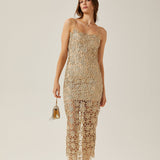 Béatrice Çiçek İşlemeli Kolsuz Midi Elbise