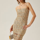 Béatrice Çiçek İşlemeli Kolsuz Midi Elbise