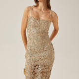 Béatrice Çiçek İşlemeli Kolsuz Midi Elbise