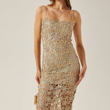 Béatrice Çiçek İşlemeli Kolsuz Midi Elbise