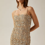 Béatrice Çiçek İşlemeli Kolsuz Midi Elbise