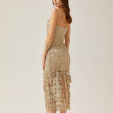 Béatrice Çiçek İşlemeli Kolsuz Midi Elbise