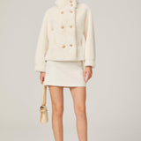 Elegance Pearl Çift Düğmeli Peluş Kaban