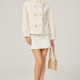 Elegance Pearl Çift Düğmeli Peluş Kaban