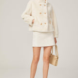 Elegance Pearl Çift Düğmeli Peluş Kaban