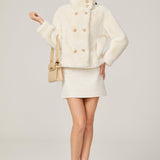 Elegance Pearl Çift Düğmeli Peluş Kaban