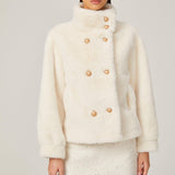 Elegance Pearl Çift Düğmeli Peluş Kaban