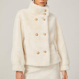 Elegance Pearl Çift Düğmeli Peluş Kaban