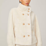 Elegance Pearl Çift Düğmeli Peluş Kaban