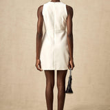 Opulent Bloom Altın Düğme Detaylı Kolsuz Mini Elbise