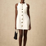 Opulent Bloom Altın Düğme Detaylı Kolsuz Mini Elbise