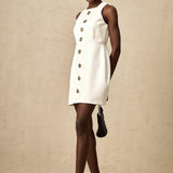 Opulent Bloom Altın Düğme Detaylı Kolsuz Mini Elbise