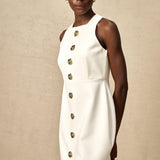 Opulent Bloom Altın Düğme Detaylı Kolsuz Mini Elbise