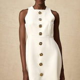 Opulent Bloom Altın Düğme Detaylı Kolsuz Mini Elbise