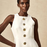 Opulent Bloom Altın Düğme Detaylı Kolsuz Mini Elbise