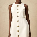 Opulent Bloom Altın Düğme Detaylı Kolsuz Mini Elbise