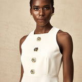 Opulent Bloom Altın Düğme Detaylı Kolsuz Mini Elbise