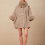 Kürk Detaylı Kemerli Pelerin Kaban