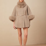 Kürk Detaylı Kemerli Pelerin Kaban