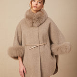 Kürk Detaylı Kemerli Pelerin Kaban