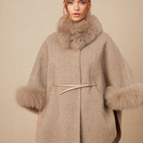 Kürk Detaylı Kemerli Pelerin Kaban