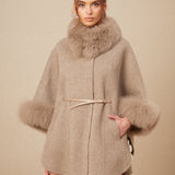 Kürk Detaylı Kemerli Pelerin Kaban