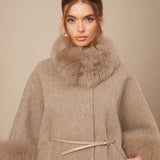 Kürk Detaylı Kemerli Pelerin Kaban