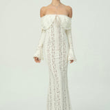 Zarif Omuzları Açık Dantel Maksi Elbise