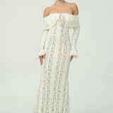 Zarif Omuzları Açık Dantel Maksi Elbise