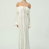 Zarif Omuzları Açık Dantel Maksi Elbise