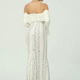 Zarif Omuzları Açık Dantel Maksi Elbise