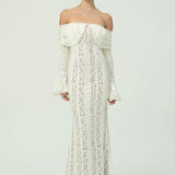 Zarif Omuzları Açık Dantel Maksi Elbise