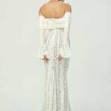 Zarif Omuzları Açık Dantel Maksi Elbise