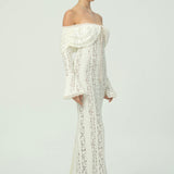 Zarif Omuzları Açık Dantel Maksi Elbise