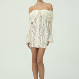 Çan Kollu Şık Omuzları Açık Dantel Mini Elbise