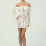Çan Kollu Şık Omuzları Açık Dantel Mini Elbise