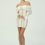 Çan Kollu Şık Omuzları Açık Dantel Mini Elbise