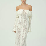 Zarif Omuzları Açık Dantel Maksi Elbise