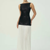 Sofistike Siyah Pullu Beyaz Pileli Maksi Etek