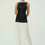 Sofistike Siyah Pullu Beyaz Pileli Maksi Etek