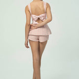 Çift Fiyonk Sırt Detaylı Zarif Pembe Tüvit Kısa Takım