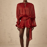 fırfırlı mini kırmızı elbise