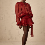 fırfırlı mini kırmızı elbise