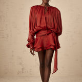 fırfırlı mini kırmızı elbise