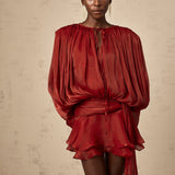 fırfırlı mini kırmızı elbise